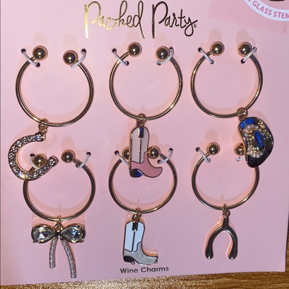 Packed Party | NWT Western Themed Wine Charms | Set Of Six | Cowgirl Rhinestone - Picture 2 of 5